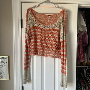 Free People Orange and Cream Crochet Top